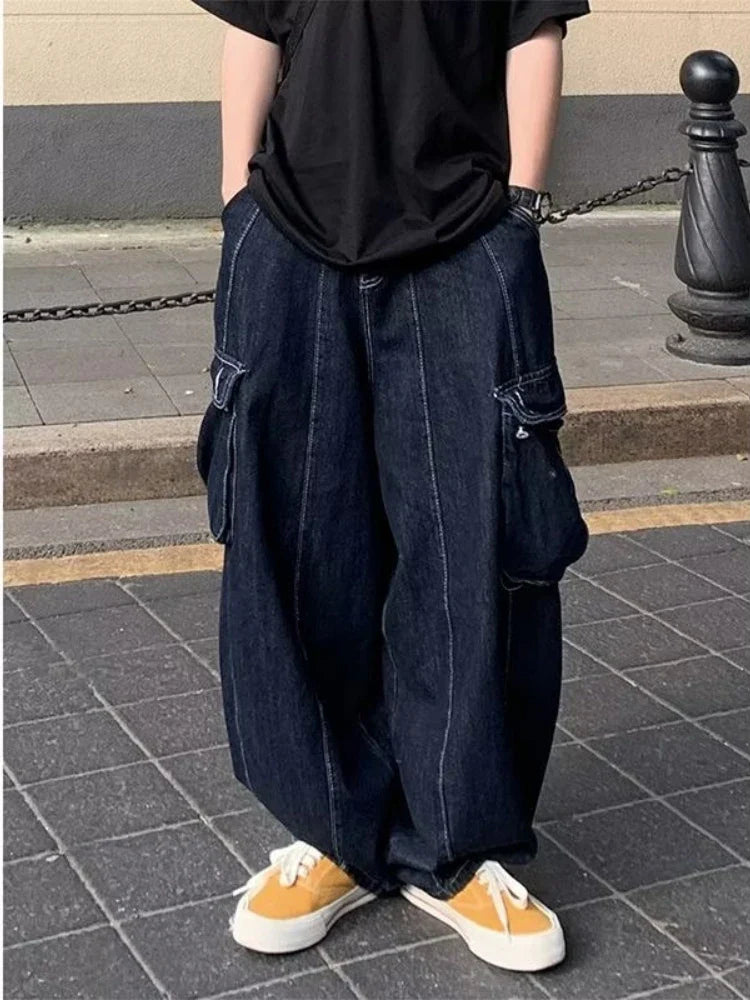 Bonsir Baggy Cargo Jeans big pocket Trousers Male Denim Pants Wide Leg Pant women's Jeans Loose Casual Streetwear Hip Hop Harajuku