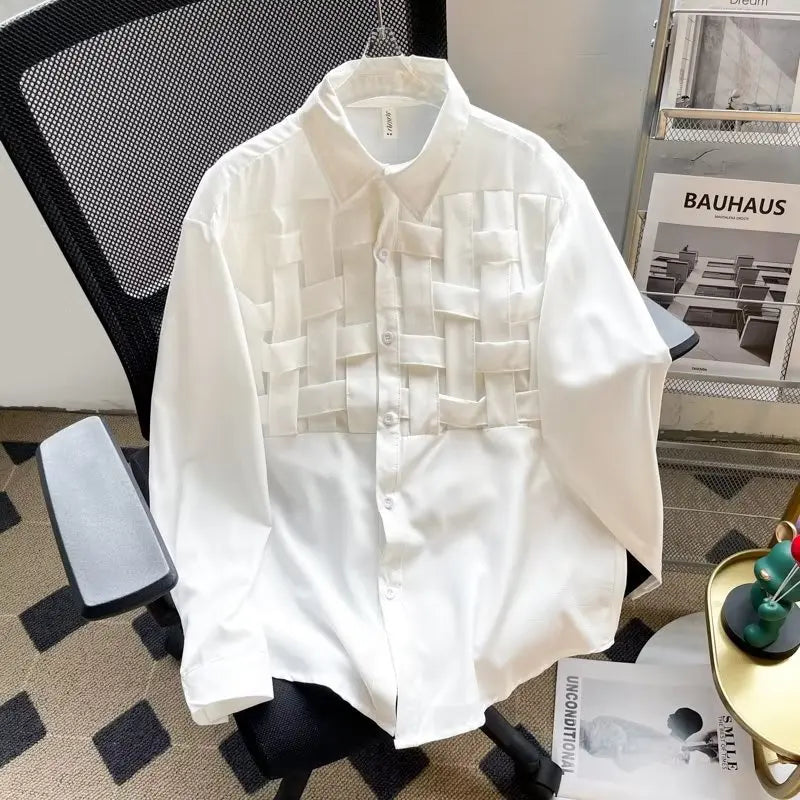 sanyamk Vintage Weaving Shirts For Men Long/Short Sleeve Lapel INS Trend Tops Streetwear New Spring Summer Fashion Casual Loose Shirts