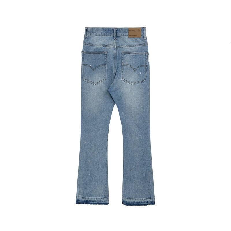 sanyamk Contrast Color Hole Ripped Distressed Blue Men's Jeans Pants Retro Streetwear Frayed Baggy Casual Flare Denim Trousers Oversize