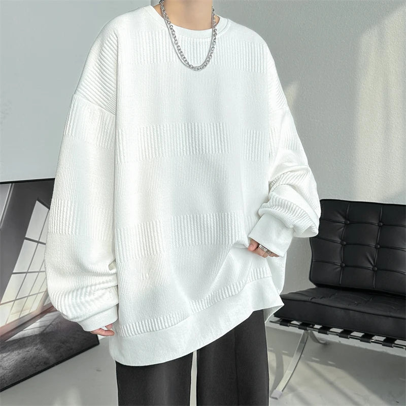 Bonsir 2024 Hoodies Jacquard Sweatshirt Mens White Pullover Streetwear Casual Fashion Clothes Mens Oversized Korean Harajuku T Shirt