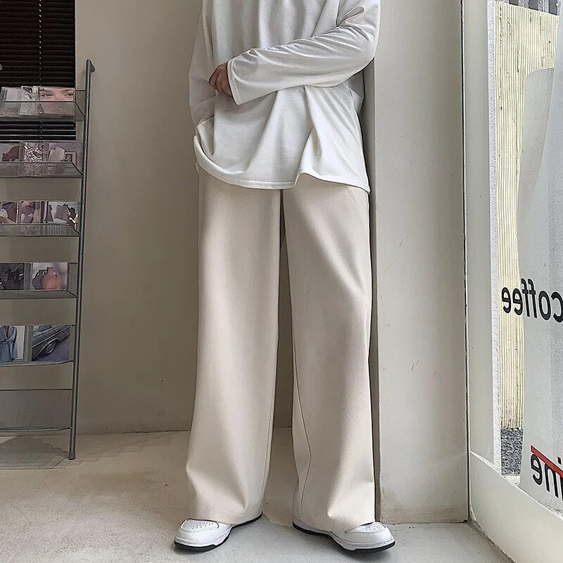 sanyamk Beige Coffee Black Woolen Suit Pants Men Fashion Social Mens Dress Pants Korean Loose Straight Pants Mens Formal Trousers M-5XL
