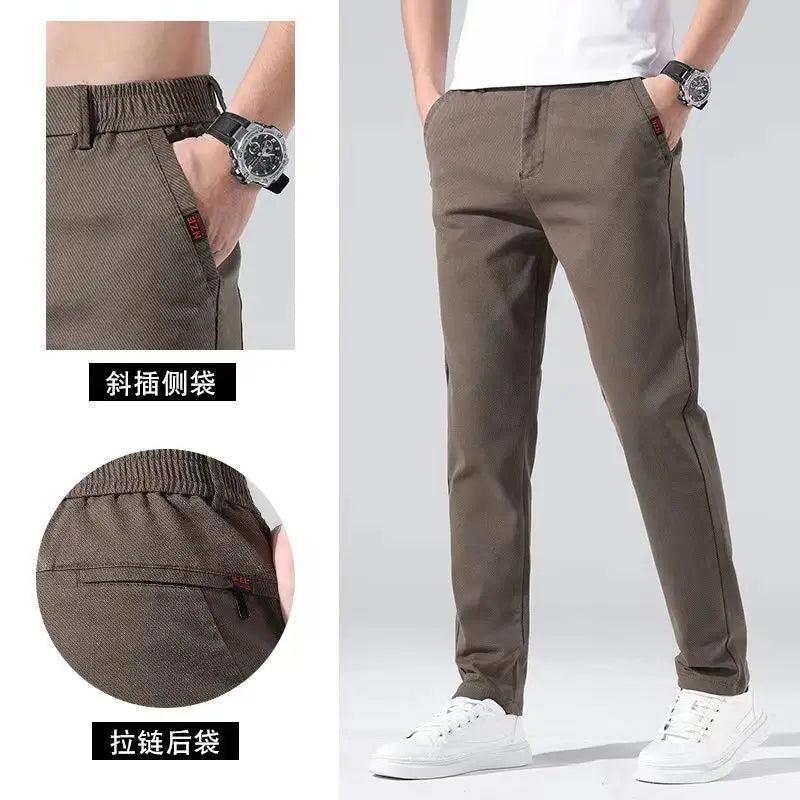 sanyamk Brand Cotton Slim Suit Pants Formal Business Men Elastic Waist Solid Color Long Casual Pant Male Slacks Trousers A316