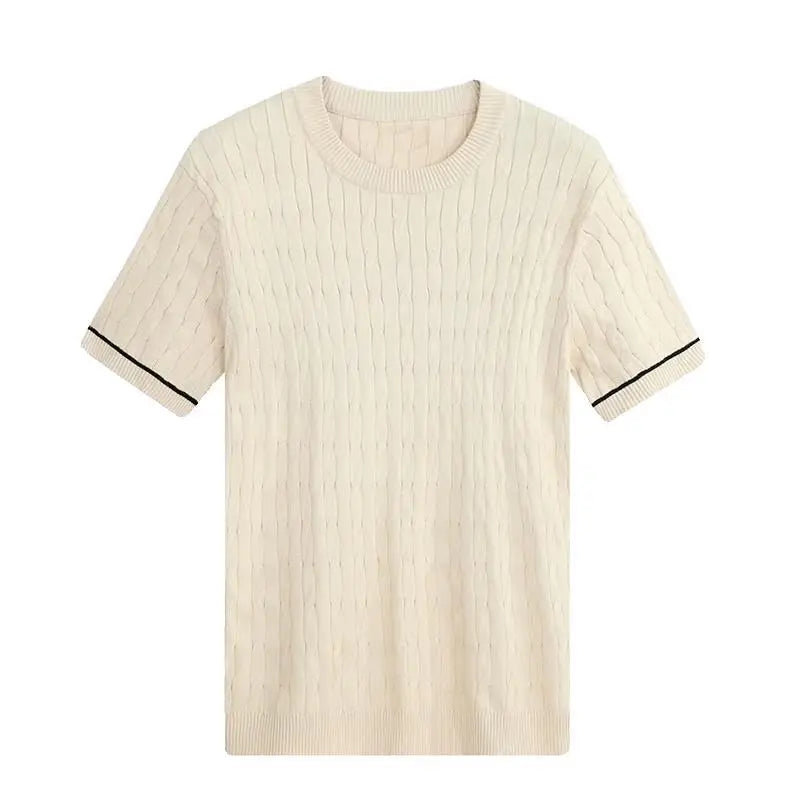 sanyamk - Summer Casual Knitting T-shirts Men Slim Short Sleeve Crew Neck Knitted Tops New Fashion Mens Knitwear Trendy T Shirt Streetwear