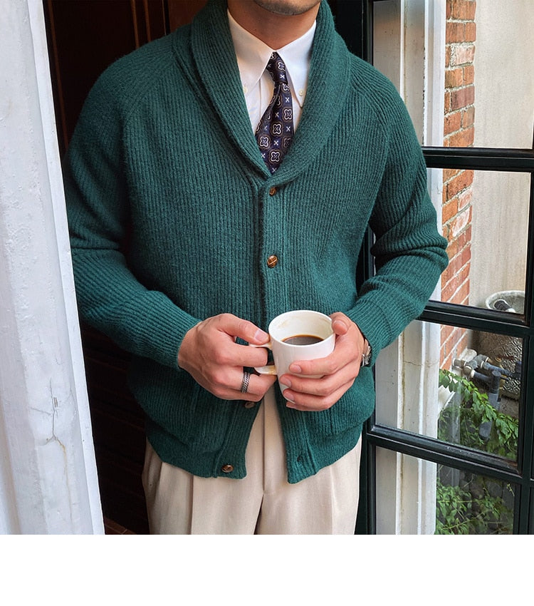 Bonsir Fall lapel Sweater Cardigan Men Knitting Pocket Sweaters Winter Warm Coat Men Single Breasted Top Cardigan Sexy Pleated Sweater