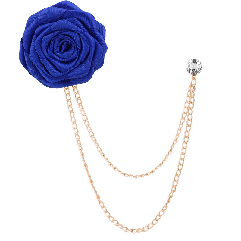 Korean Bridegroom Wedding Brooches Cloth Art Hand-made Rose Flower Brooch Lapel Pin Badge Tassel Chain Men's Suit Accessories