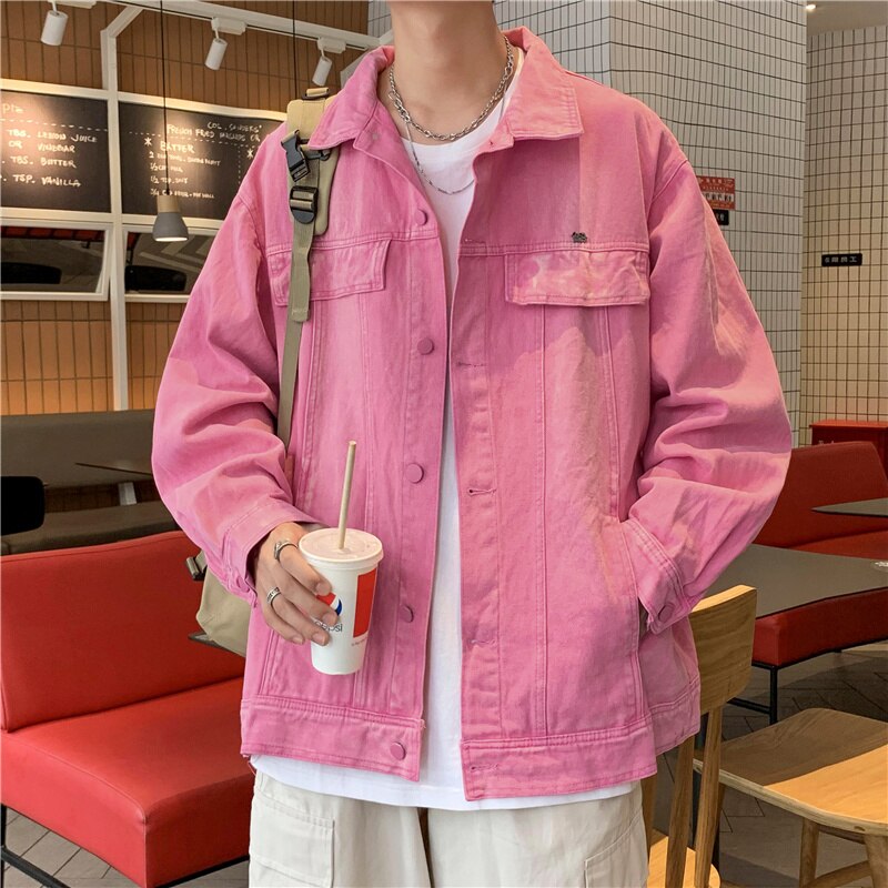 sanyamk Autumn Denim Jacket Men Fashion 5 Color Vintage Denim Jackets Mens Japanese Streetwear Hip Hop Loose Bomber Jacket Men S-3XL