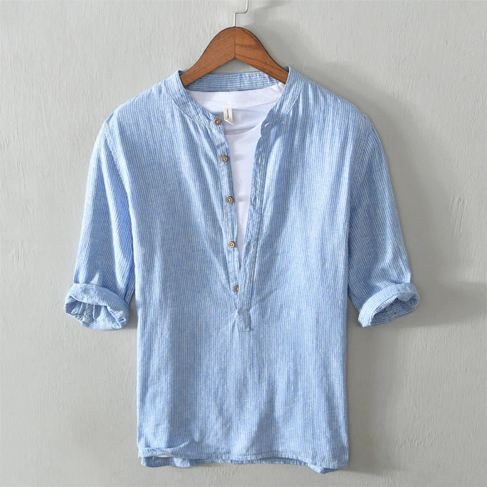 sanyamk - Cotton Linen T Shirt Men Women 2024 Spring Summer New Khaki V-neck Striped Thin Short Sleeve T-shirts Casual Breathable Top Tees