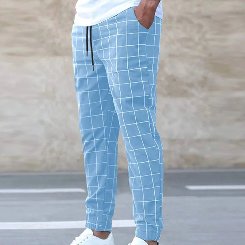 BONSIR - Autumn Minimalist Fashion Trend Plaid Hoodie Versatile Casual Drawstring Contrast Loose Fitting Men's Temperament Pants