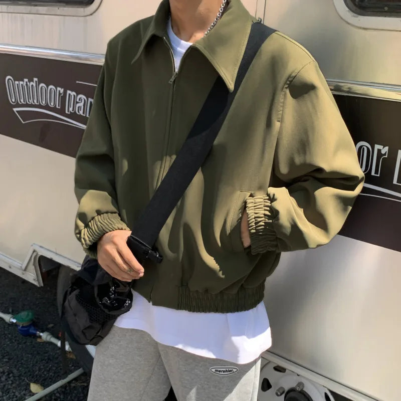 sanyamk Autumn Short Jacket Men Slim Fashion Green Black Casual Jacket Men Streetwear Korean Loose Bomber Jackets Mens Outwear M-2XL