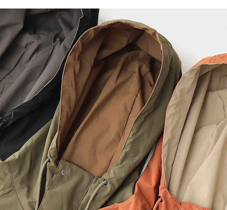 Bonsir Autumn Trekking Hooded Work Jacket Men's Windproof New Loose Half Zipper Stormsuit Outdoor Camping Hiking Riding Coat Tooling