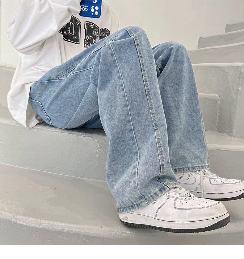 sanyamk Spring Summer New Casual Jeans Men Fashion Straight Loose Jean Pants Neutral Streetwear Solid All-match Wide-leg Trousers