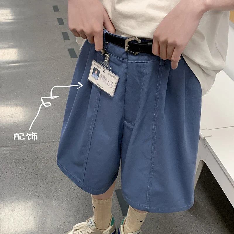 sanyamk - Summer Wide Leg Shorts Men Thin Boardshorts Men's High Street Knee Length Pants Casual Shorts Male Black/Blue/Green 5Colors