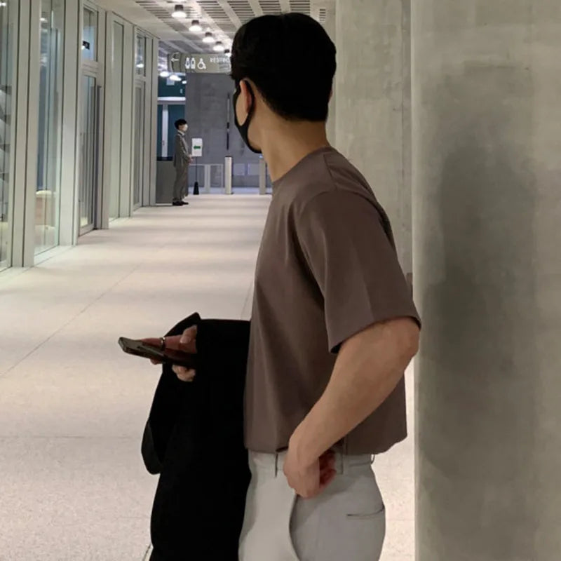 sanyamk - Summer Men's Casual T-shirts Round Neck Short Sleeve Male Tops Solid Color Pullover Clothing New Fashion 2024 9C6241