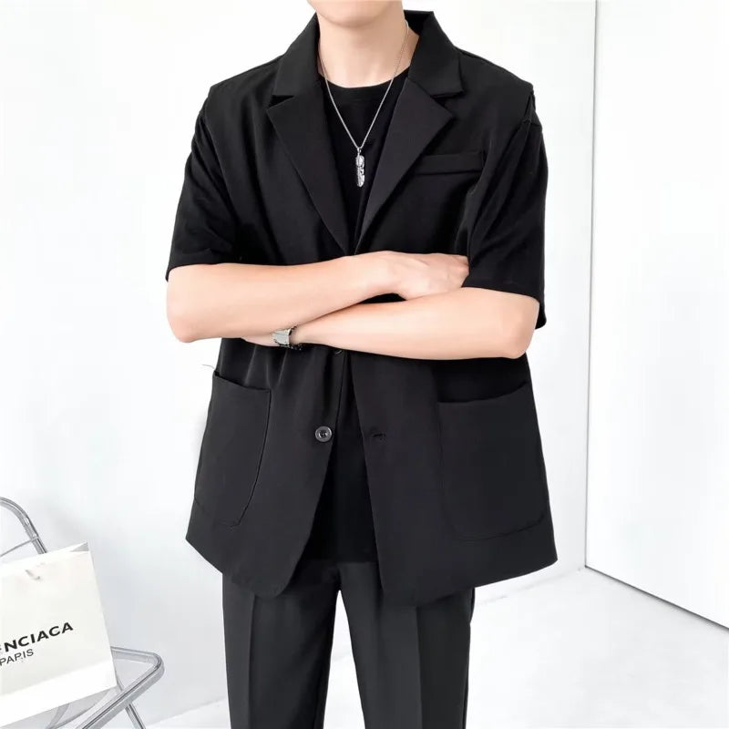 sanyamk Grey Black Suit Vest Men Fashion Social Mens Dress Vest Korean Loose Sleeveless Blazer Mens Jacket Office Formal Vest M-2XL