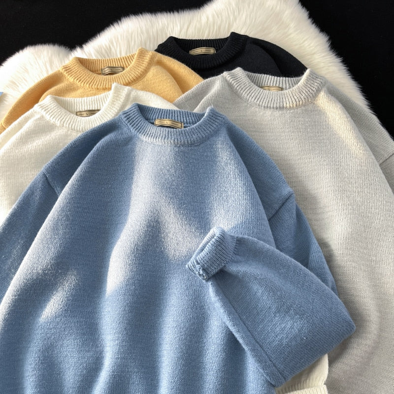 sanyamk Mens Solid Harajuku Warm Knitted Sweaters Pullover Men Vintage 15 Colors Winter Sweater Male Japanese Wool Sweater