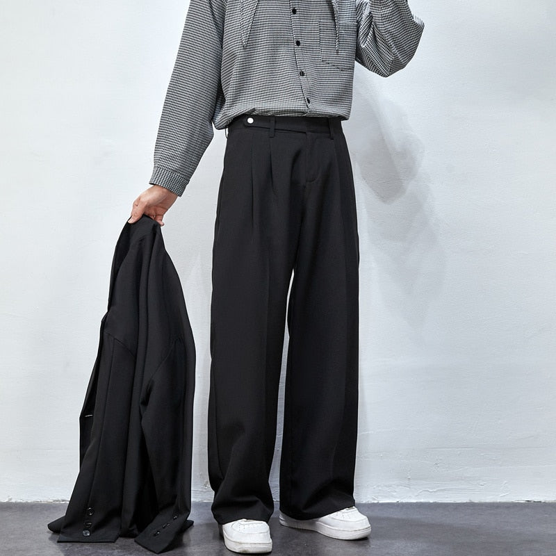 sanyamk Men's Solid Color Wide Leg Casual Suit Pants Fashion Streetwear Ins Men Trousers Harajuku Loose Unisex Pants