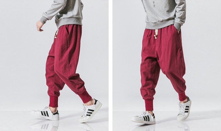 Bonsir Chinese Style Harem Pants Men Streetwear Casual Joggers Mens Pants Cotton Linen Sweatpants Ankle-length Men Trousers M-5XL