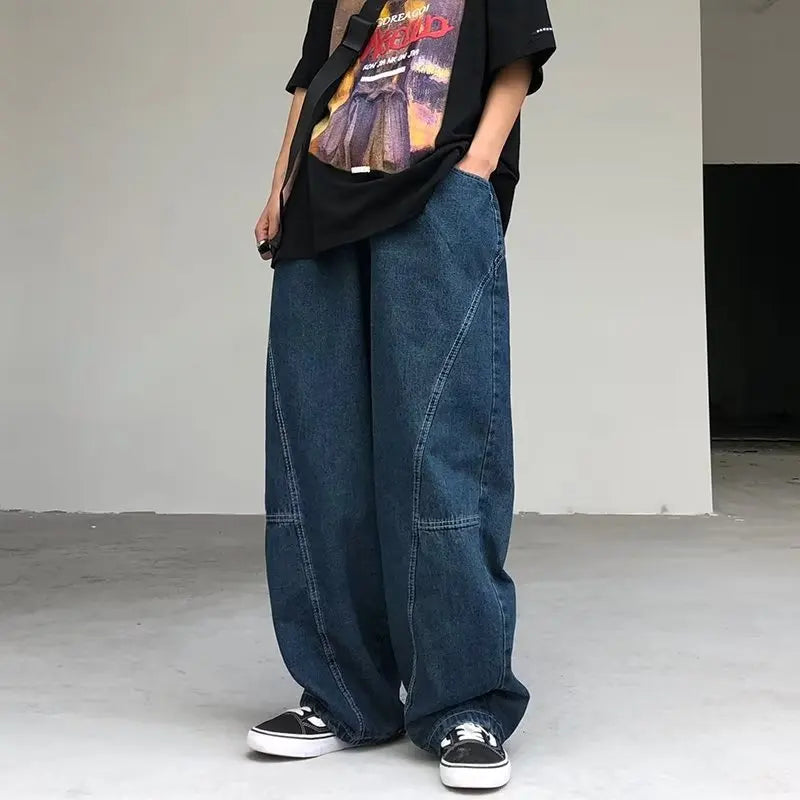 sanyamk New Streetwear Patchwork Jeans Cargo Pants Loose Plus Size Wide Leg Pants Harajuku Casual Denim Pants Men Clothing Y2K