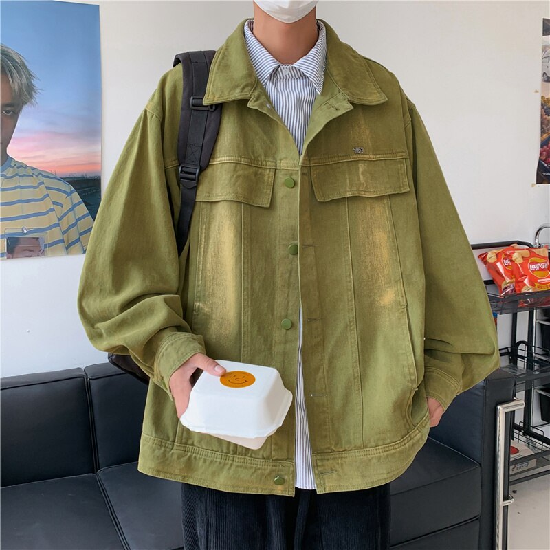 sanyamk Autumn Denim Jacket Men Fashion 5 Color Vintage Denim Jackets Mens Japanese Streetwear Hip Hop Loose Bomber Jacket Men S-3XL