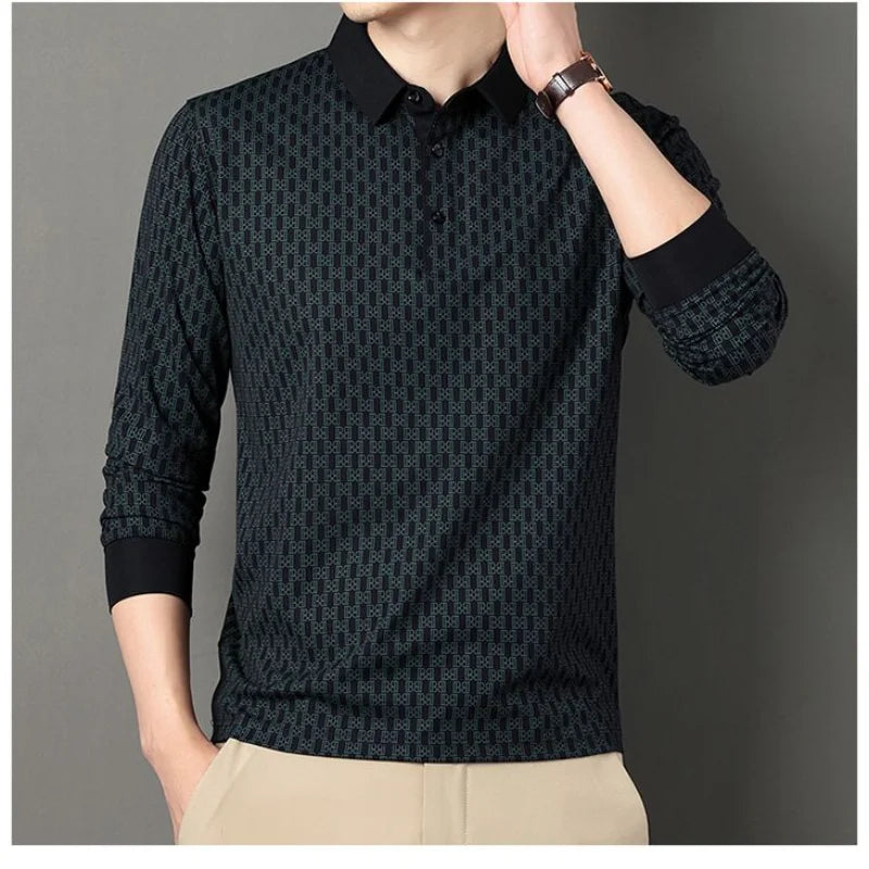 sanyamk - Autumn and Winter New Simplicity Versatile Commuter Men's Clothing Splice Button Polo Long Sleeve Solid Color POLO Shirt