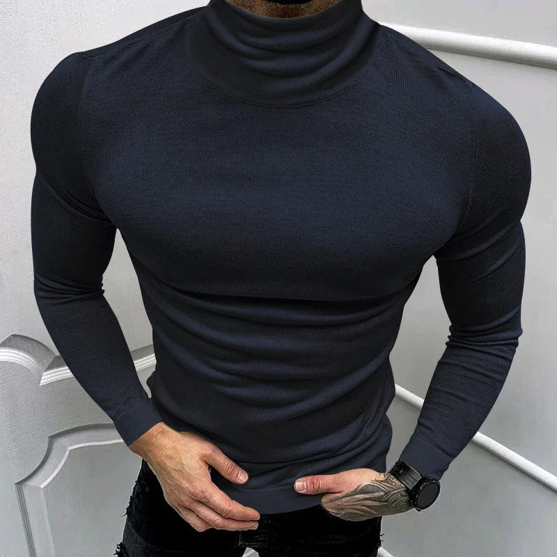 BONSIR - 2024 Spring Fall Casual Solid Color Basic T-shirt Men Clothing T Shirt Luxury Men's T Shirts Turtleneck Long Sleeve Slim Tops