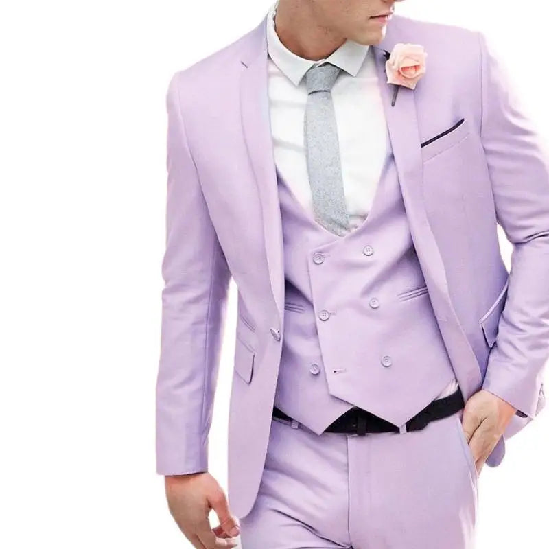 sanyamk Men Suit 3 Pieces Business Leisure Flat Collar Single Row Two Button Groom Best Man Wedding Banquet Tuxedo Jacket Vest Pants