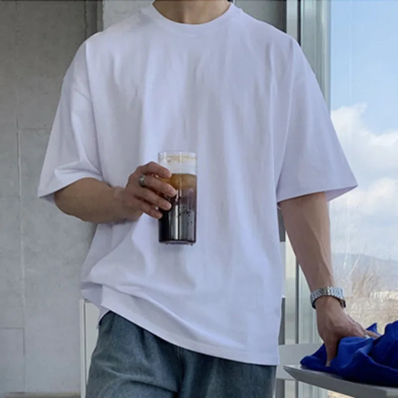 sanyamk - Summer Men T-shirts Round Neck Short Sleeve Tops Casual Solid Color Simple Male Pullover Solid Color Tees New Chic 9C6468