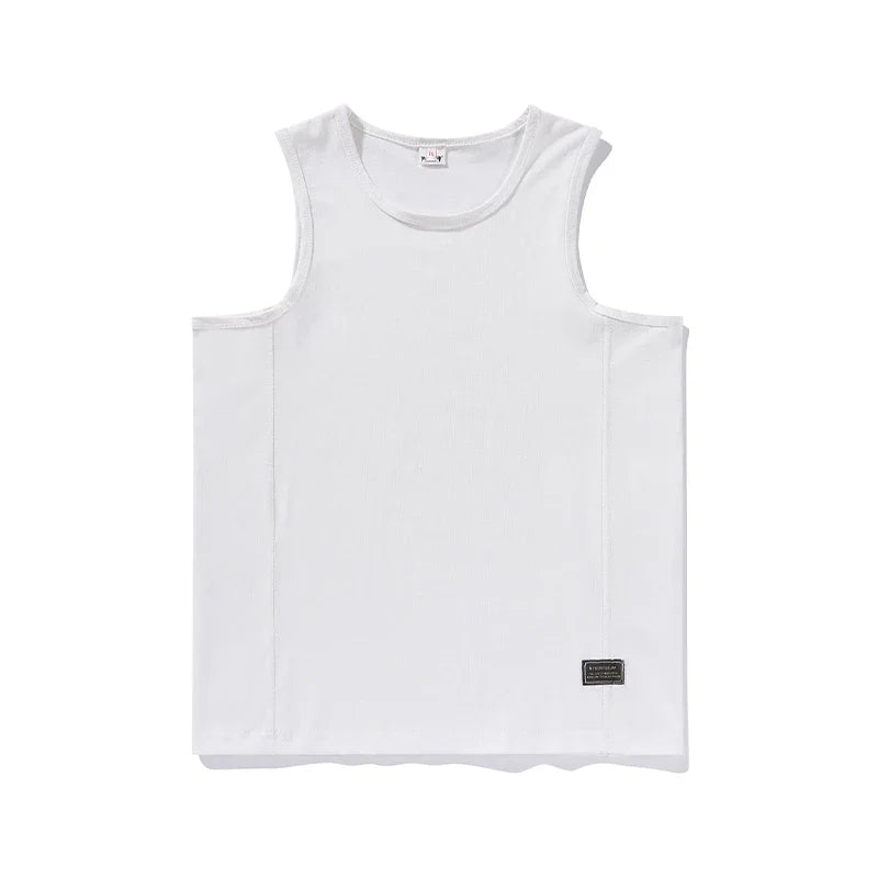 Bonsir Tank Tops Men All-match Basic Retro Japanese Style Unisex O-neck Sleeveless Solid Color Youthful Vitality Summer Loose Soft