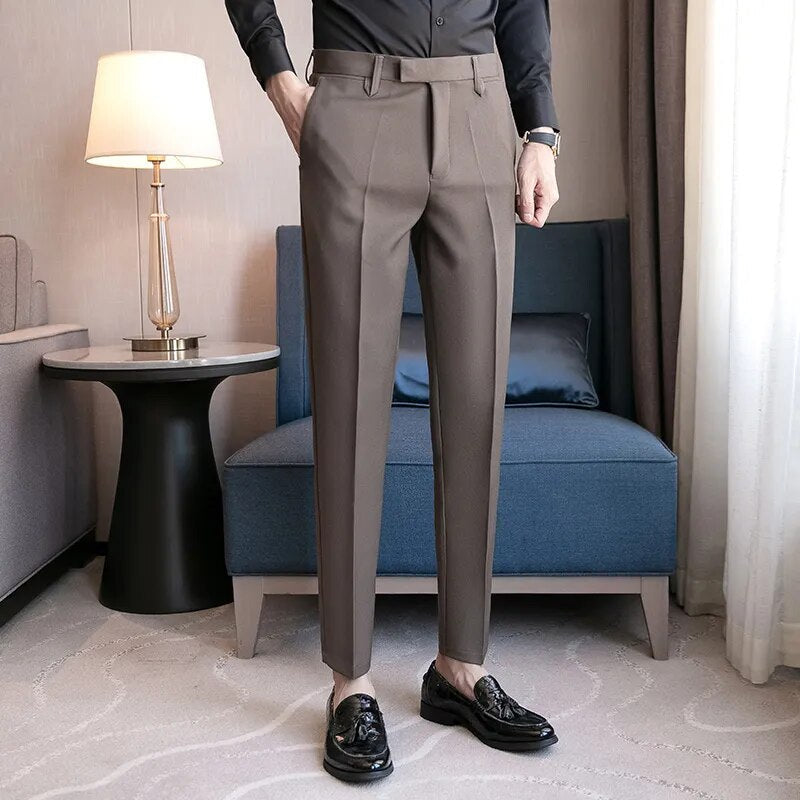 sanyamk Men Suit Pants High Quality Men Solid Color Slim Fit Dress Pants Slim Fit Office Business Men Trousers Plus Size 28-36