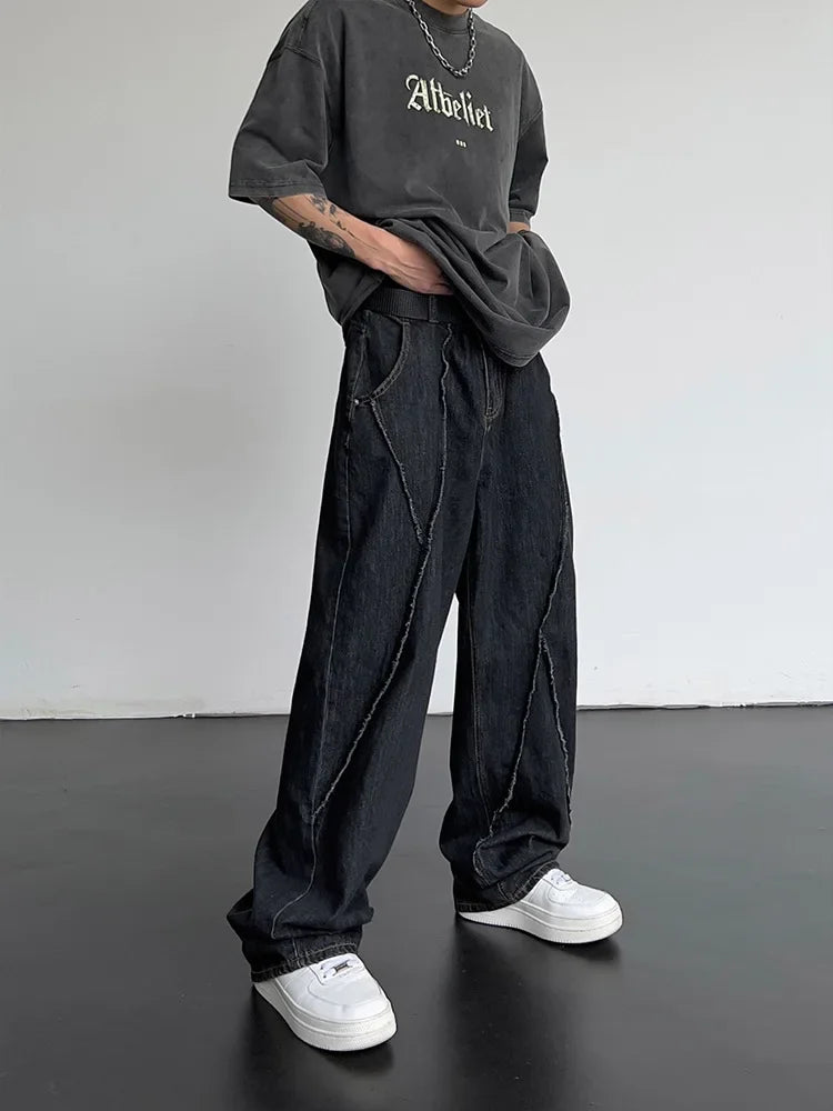 sanyamk Hip Hop Distressed Shabby Jeans Pants Men Ripped Patchwork Denim Trousers Male Oversize Loose Japanese Streetwear 5XL