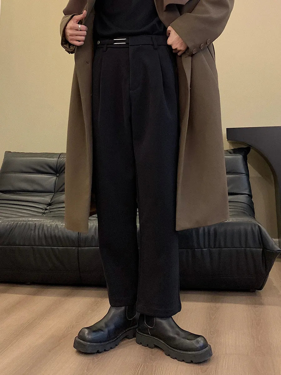 Bonsir Winter Thickened Warm Woolen Casual Trousers Men's Loose Straight Trousers Solid Color Vintage Autumn Winter Men's Pants