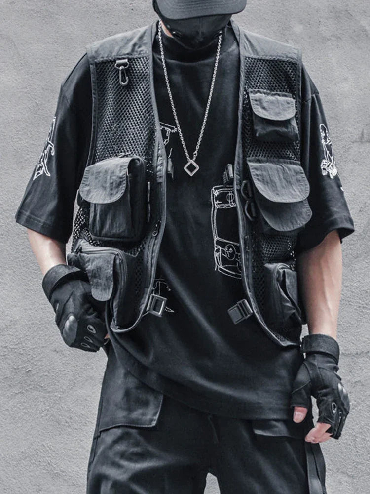 sanyamk Techwear Black Cargo Biker Vest Without Sleeve Tank Tops Men Sleeveless Top Men Clothing Japanese Streetwear Hip Hop