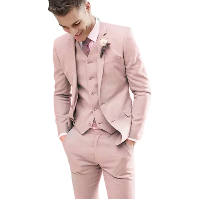 sanyamk Men Suits 3 Pieces Set Fashion Wedding Tuxedos Notched Lapel Groom Formal Wear Slim Fit Blazer Jacket Vest With Pants