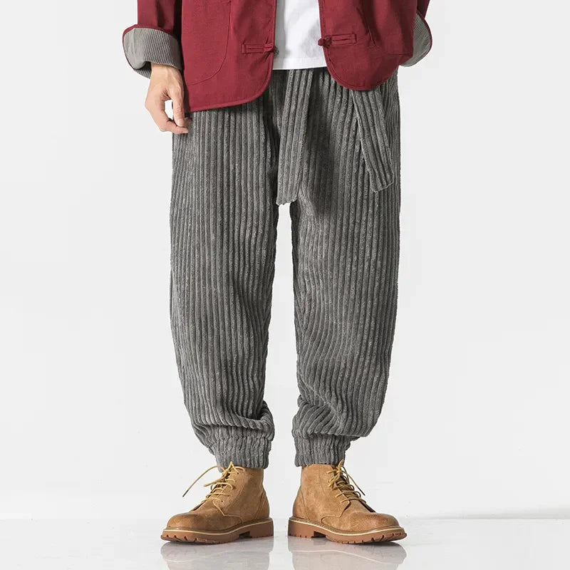 sanyamk Winter New Japanese Men's Waistband Corduroy Harem Pants Casual Jogging Sweatpants Hip-hop Street Male Large Size M-5XL