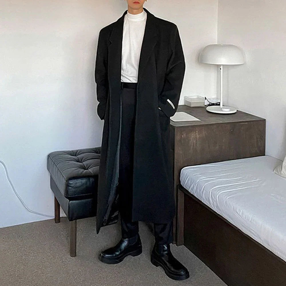 sanyamk Woolen Coat Men's Autumn Winter New Korean Style Trendy Loose Mid-Length Elegant Retro Simple Comfort Solid Woolen Coat Jacket