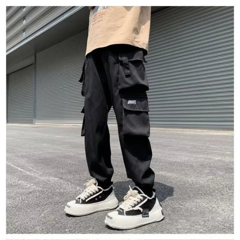 BONSIR - Temperament Versatile Casual Men's Clothing Autumn and Winter New Splice Pockets Drawstring Oversize Commuting Cargo Pants
