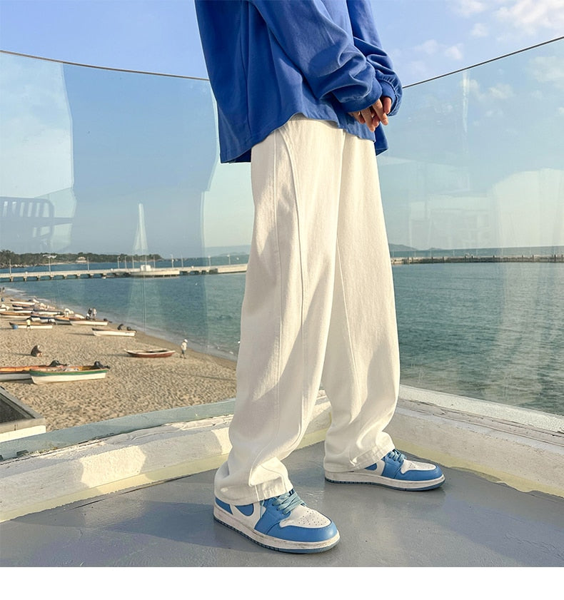 sanyamk Spring Summer New Casual Jeans Men Fashion Straight Loose Jean Pants Neutral Streetwear Solid All-match Wide-leg Trousers