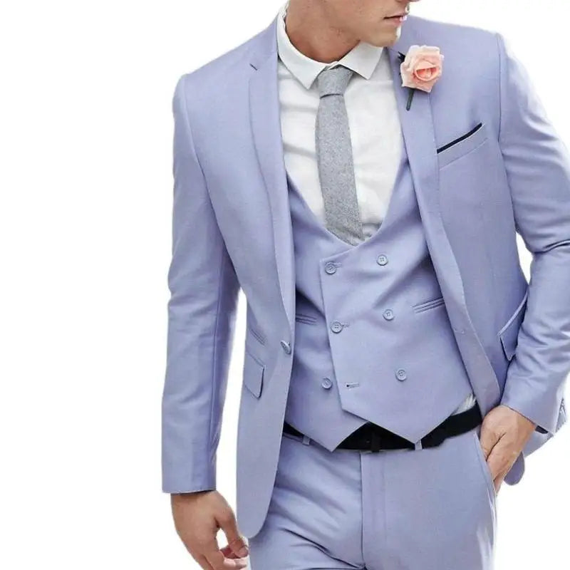 sanyamk Men Suit 3 Pieces Business Leisure Flat Collar Single Row Two Button Groom Best Man Wedding Banquet Tuxedo Jacket Vest Pants
