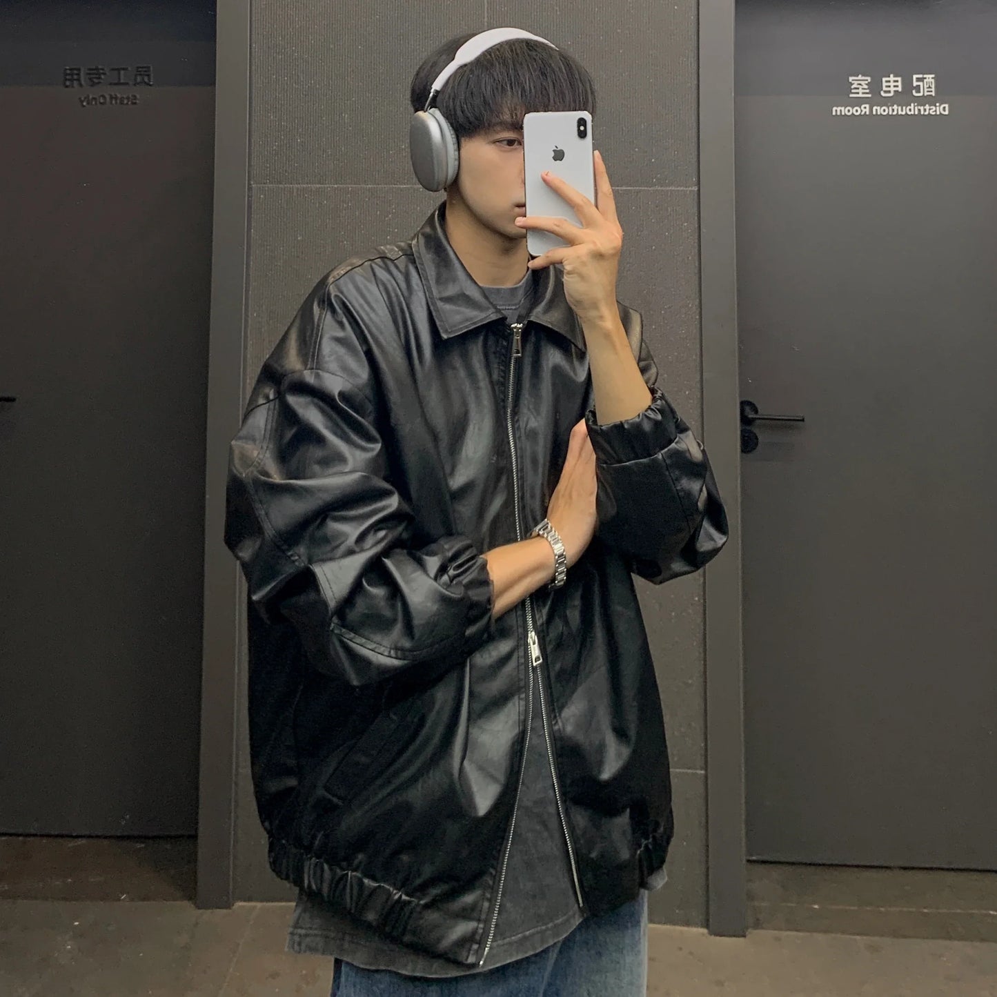 BONSIR - Autumn Vintage PU Leather Jacket Men Solid Collar Turn-down Collar Jackets Mens Biker Fashion Motorcycle Causal Coat 5XL-M