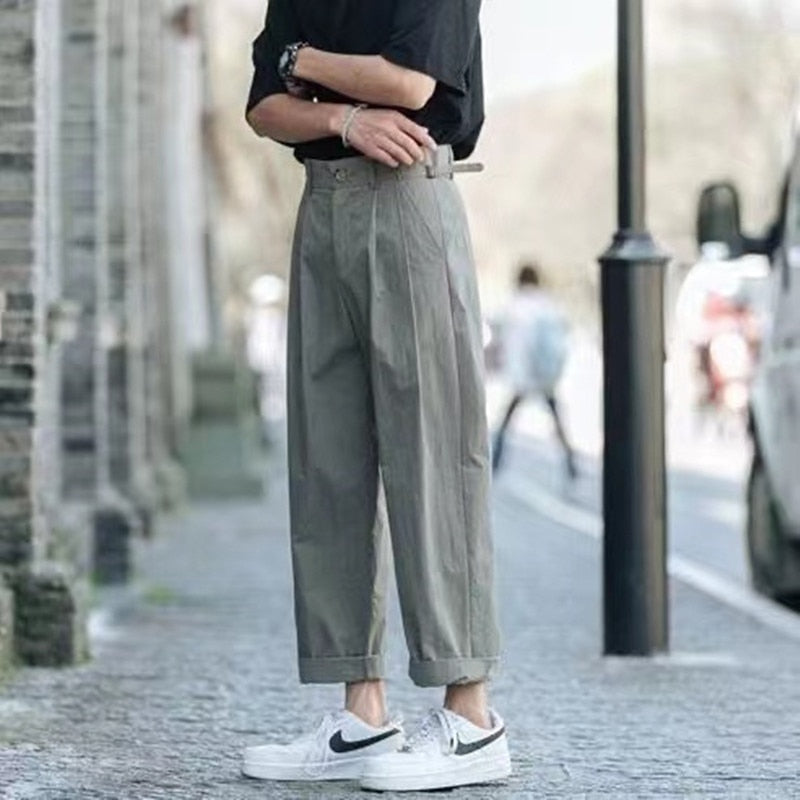 sanyamk Men's Fashion Trend Streetwear Trousers Korean Loose Student Cargo Casual Pants Green/black/khaki Color Suit Pants M-2XL