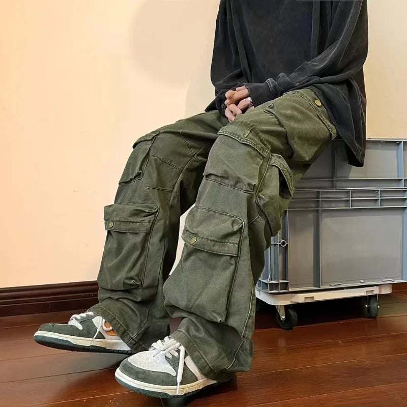 sanyamk Y2k Hip-hop Cargo Pants Multi-pockets Tooling Pant Harajuku Men's Vintage Loose Wide Leg Pants Streetwear Casual Trousers