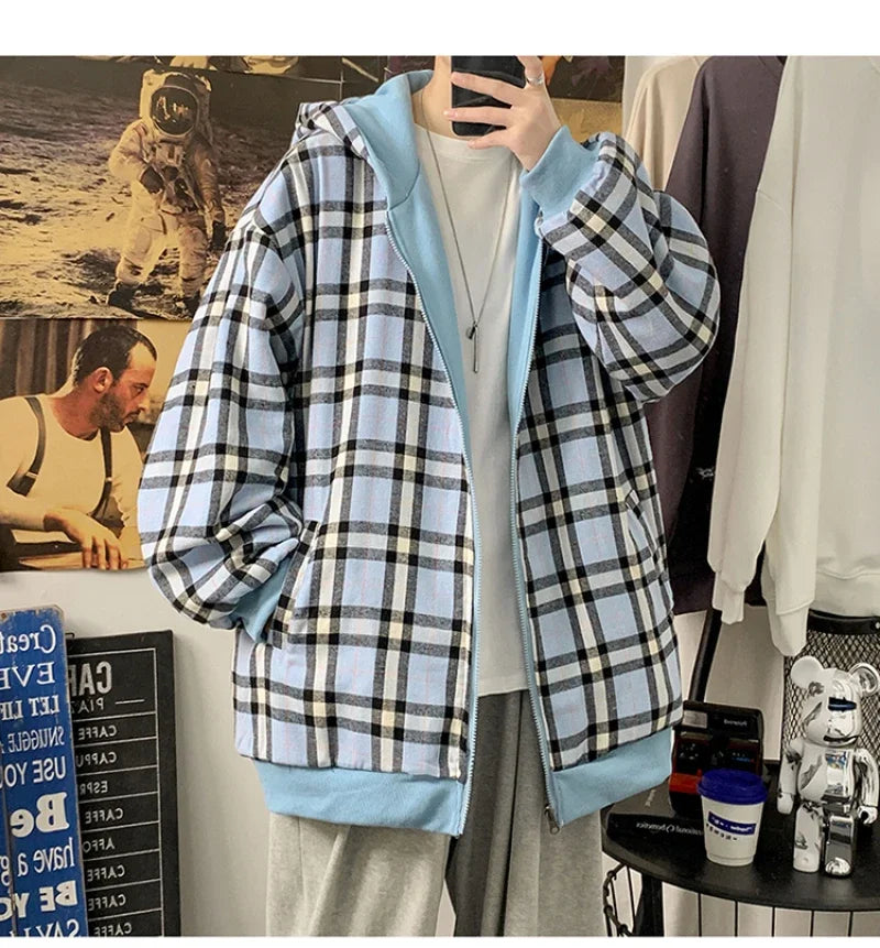 sanyamk - Men's Zipper Hoodies Autumn Casual Loose Hooded Sweatshirt Korean Style Streetwear Cardigan Outwear