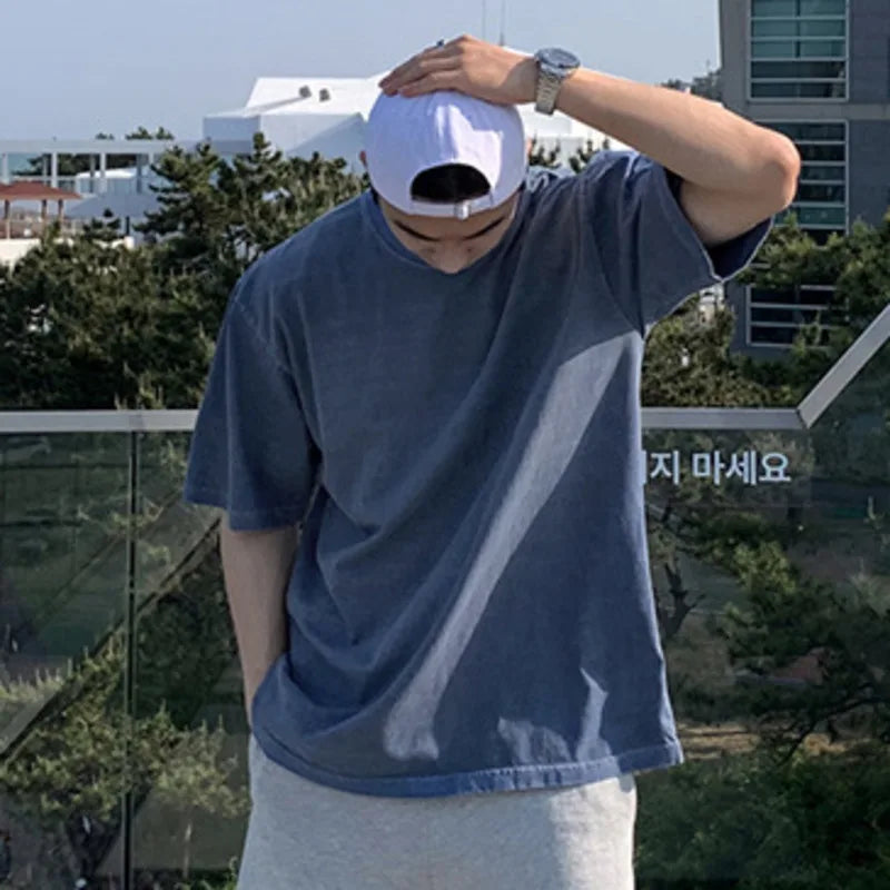 sanyamk - Casual Worn-out Washing Round Neck T-shirts