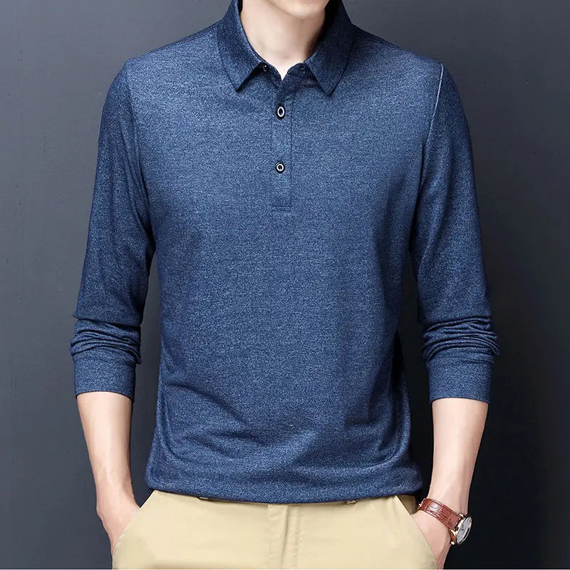 sanyamk Autumn Winter KPOP Fashion Style Harajuku Slim Fit Ropa Hombre Loose Casual All Match Undershirt Solid Button Lapel POLO Shirt