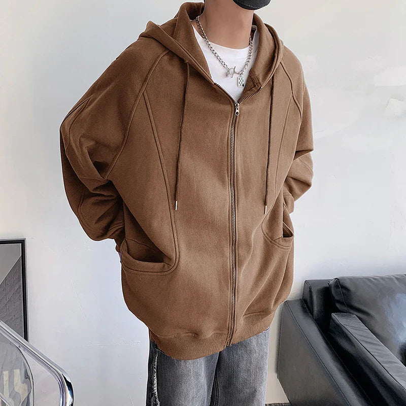 sanyamk - Harajuku Y2k Zip Up Hoodie Chic Korean Fashions Graphic Hooded Hoodies Sweatshirts Men Coffee Casual Loose Hoodie