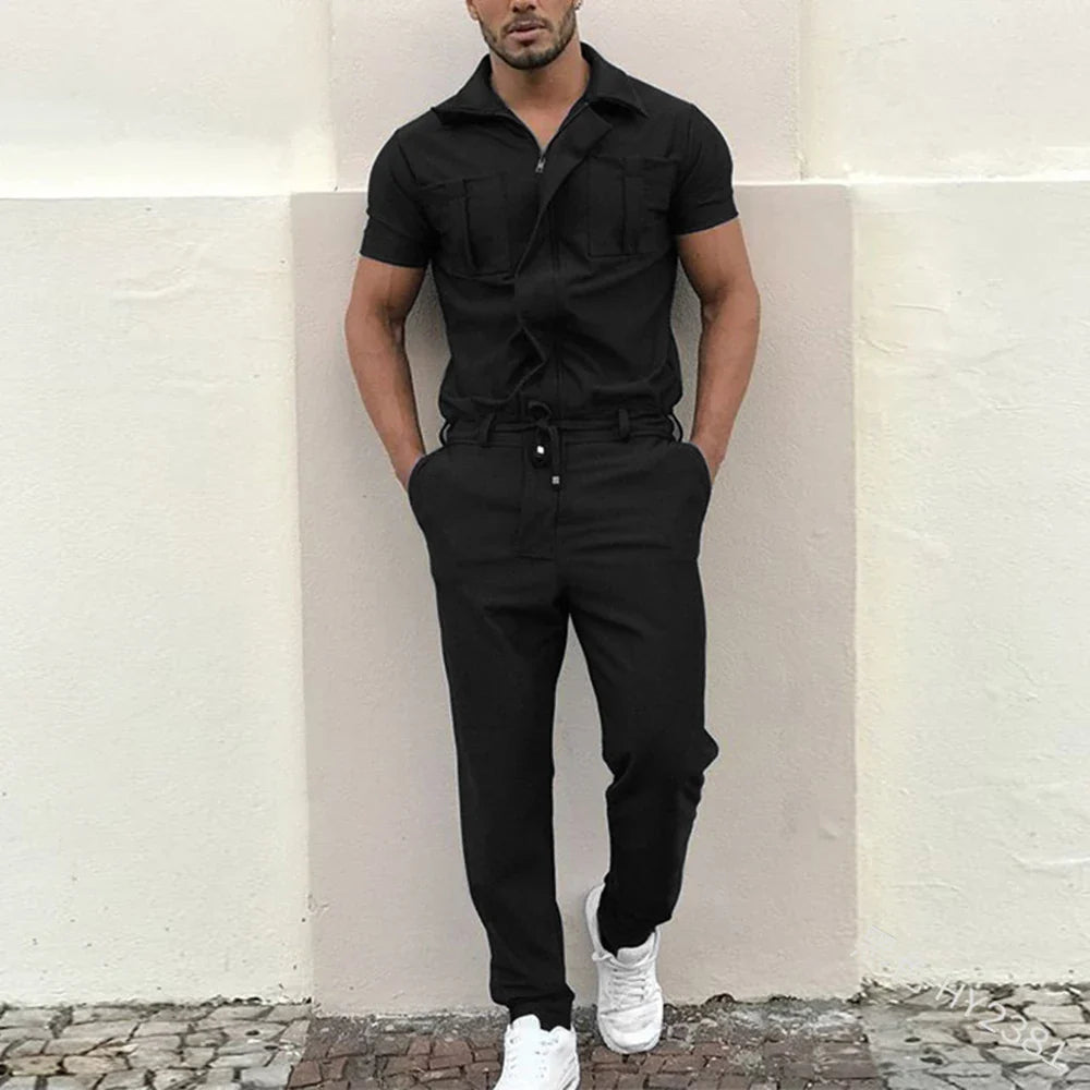sanyamk 2024 New Mens Rompers Pants Casual Loose One-Piece Suit Overalls Fashion Short Sleeve Jumpsuit Streetwear Men Ropa De Hombre