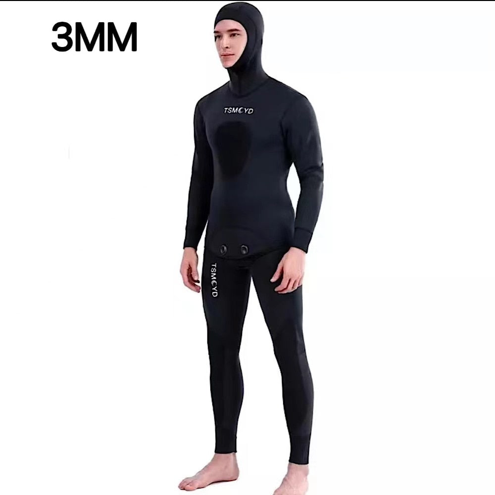 HOT 3mm Camouflage Wetsuit Long Sleeve Fission Hooded 2 Pieces Of Neoprene Submersible For Men Keep Warm Waterproof Diving Suit
