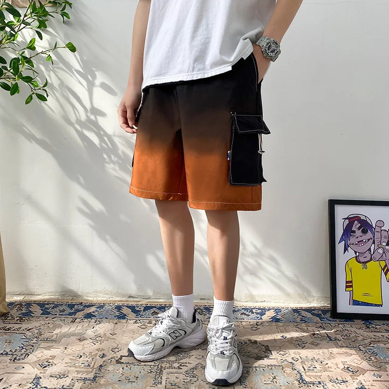 sanyamk - Men's Gradient Straight Shorts Summer New Fashion Loose Short Pants Male Streetwear Casual Shorts Green/Yellow/Blue/salmon pink