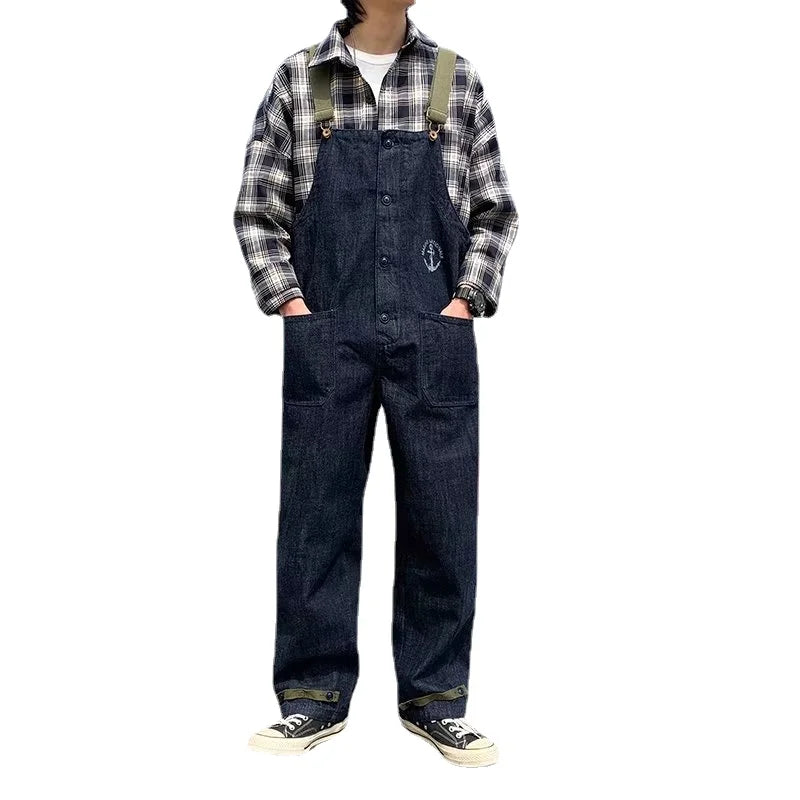 sanyamk Fashion Men Bib Jeans Pants Solid Color Jumpsuit Streetwear Jogger Pants Multi Pocket Casual Suspender Cargo Pants Men