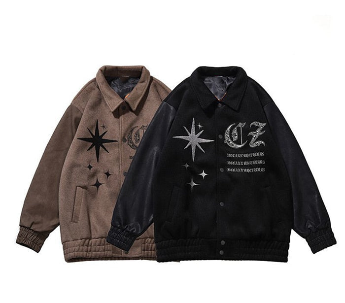 sanyamk Vintage Varsity Jacket Men Loose Lapel Pilot Bomber Jacket Baseball Coats Autumn Embroidery Return Woman Coat Hip Hop Streetwear